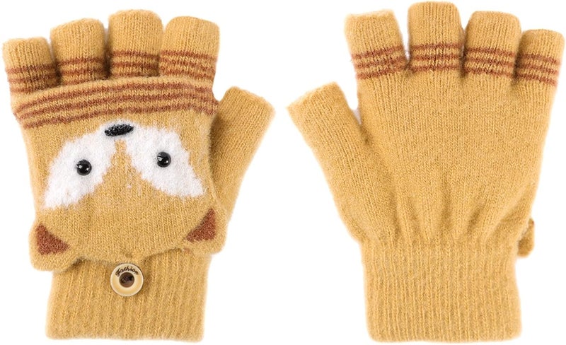 NICEYST Kids Convertible Flip Top Gloves Children Winter Warm Knitted Fingerless Mittens for Boys Girls 6-10 Years Old - Image 2